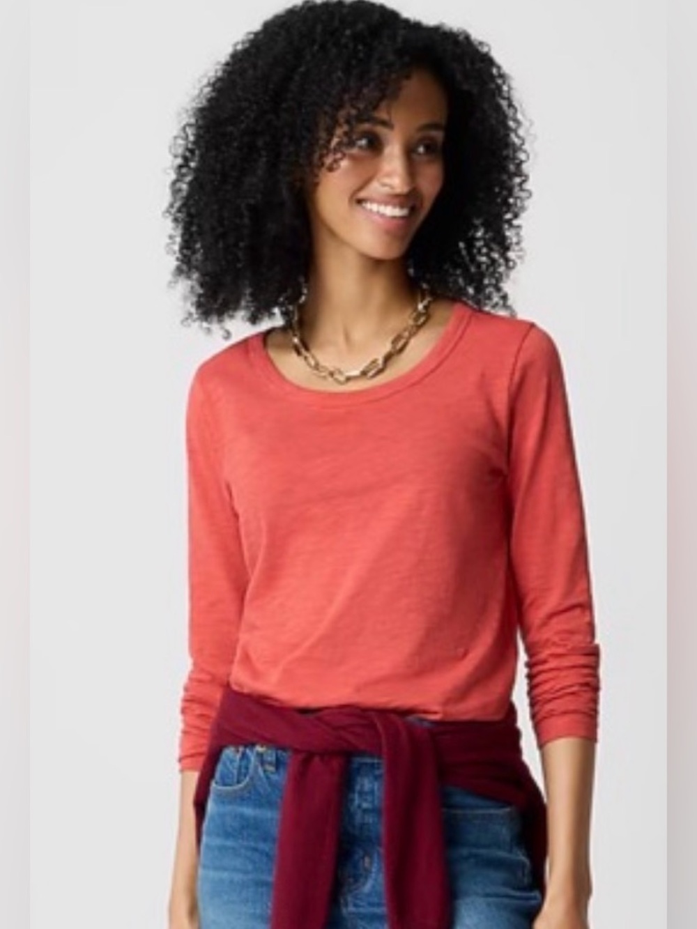 J. Crew Coral Long-Sleeve girlfriend tee size XL
